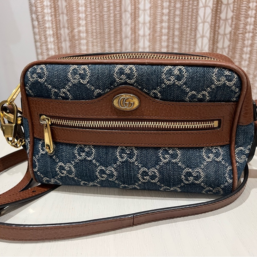 Gucci denim/brown crossbody bag